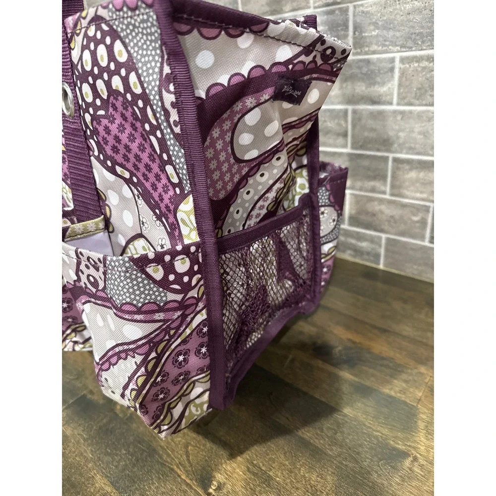 Thirty-One Organizing Utility Tote Purple Paisley Print 7 Pockets Storage Bag